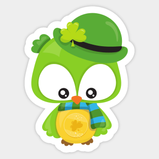 Saint Patrick's Day Owl, Clovers, Leprechaun Hat Sticker